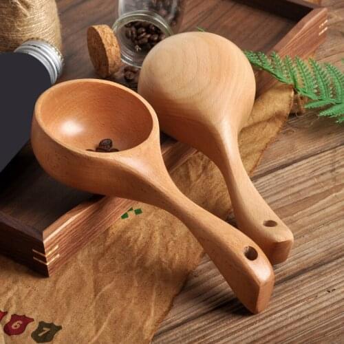 2021 New Short Handle Solid Wood Scoop Japanese-style Rice Scoop Kitchen Water Scoop Wooden Spoon Wooden Bucket Spoon