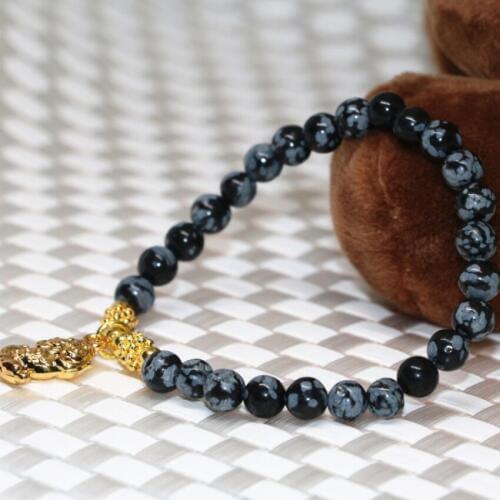 New arrival fashion 6mm natural snowflake obsidian round stone beads elastic bracelet fashion women diy jewelry 7.5inch B1930