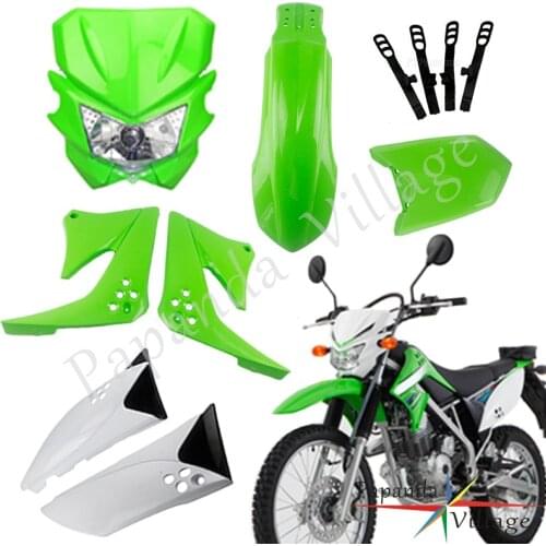 7PCS Bodywork Fairing For Kawasaki KLX 150 Off Road Green ABS Plastic Fairing Kit Side Cover Front Fender Headlight Tail Panel