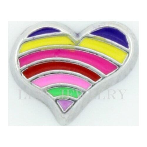 Wholesale Enamel Rainbow Color Heart Floating Charms fit Memory Living Glass Locket Pendant Necklace&Bracelet
