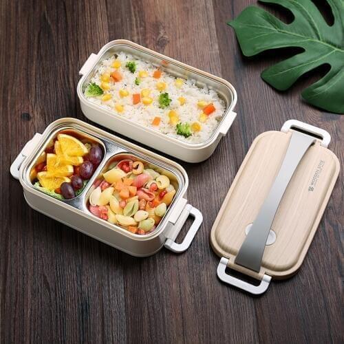 Portable Stainless Steel Insulated Lunch Box Double Layer Janpanese Style Leakproof Food Container Bento Lunchbox Picnicbox