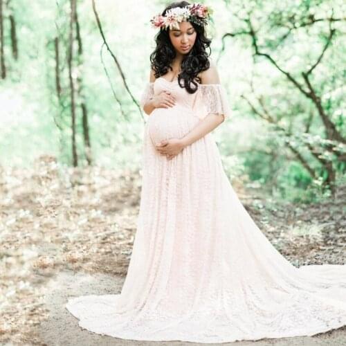 Maternity Photography Props Dress Maxi Gown Lace Pregnancy Fancy Shooting Photo Summer Shoulderless Pregnant Long Dress Clothes