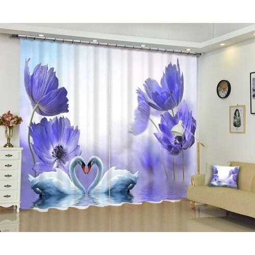 Luxury Blackout 3D Window Curtains For Living Room girl Bedroom Drapes Cortina Rideaux Customized size Purple flowers pillowcase