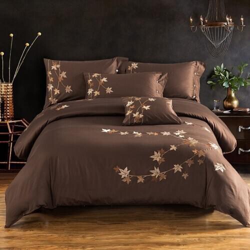 Coffee Luxury Tribute Silk Cotton Embroidery Luxury Bedding set Noble Palace Royal Bed set King Queen Duvet cover Bed sheet set