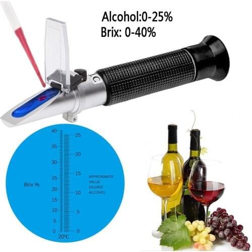 Handheld Wine Alcohol Refractometer With ATC Dual Scale Brix 0-40% 0-25% VOL Optical Tester For Grape Wine Making Homebrew Tool