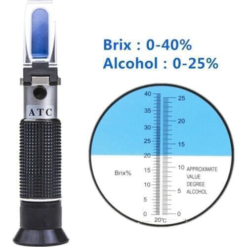 Handheld Grape refractometer for wine 0-25% Spirits Tester Alcoholo meter Brix 0-40% Sugar Concentration Meter Dual-scale