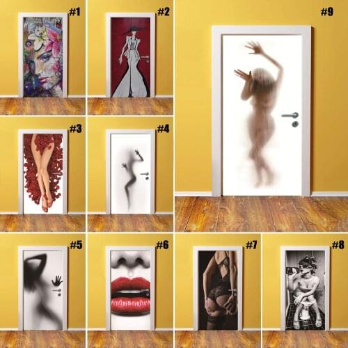 Self-Adhesive Door Sticker Creative Home Decoration Wallpaper Sexy Girl 3D Door Sticker Print Art Waterproof Picture Bedroom