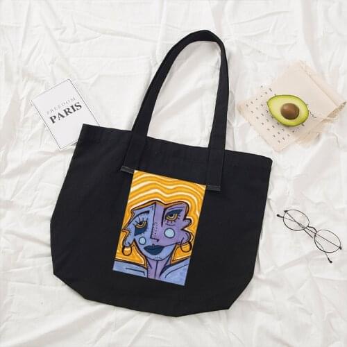 Shopper Canvas Hand Bag Women Abstract Art Printing Shoulder Bags Canvas Tote Bag with Pocket Shopping Aesthetic Ladies Bags