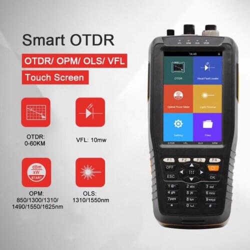 High Precision OTDR Tester Optical Time Domain Reflectometer 4 in 1 OPM OLS VFL Touch Screen 3m to 60km Range Optical Instrument