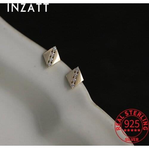 INZATT Real 925 Sterling Silver Zircon Square Stud 14K Gold Earrings For Women Geometric Punk Fine Jewelry Drop Shipping