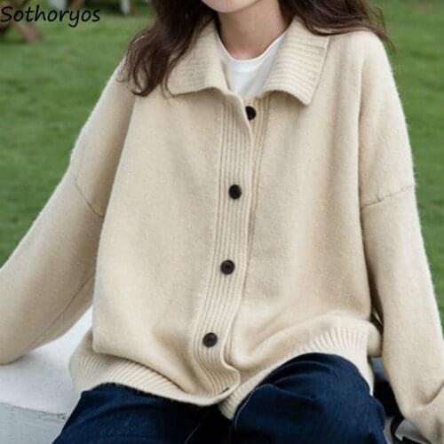 Women Cardigan Solid Sweater Single Breasted Harajuku Females Leisure Chic Elegant Trendy Street Outwear Simple Design Fashion