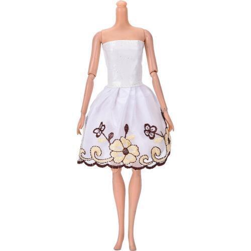 1 Pcs White Strapless Mini Handmade Embroidery Flower Dress for Barbie Doll Clothing high quality