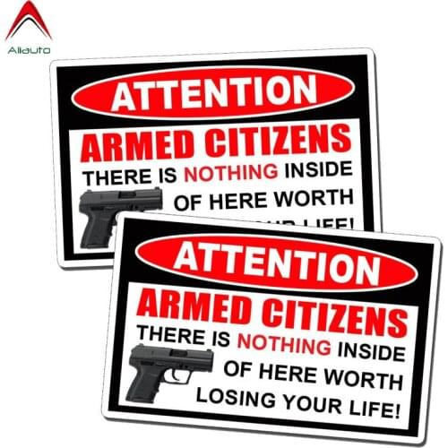 Aliauto 2 X Caution Car Sticker WARNING Armed Citizen Amendment Gun Control Decal Reflective Waterproof Accessories PVC,15cm*9cm
