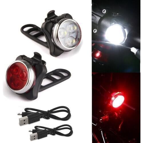 2pcs Bicycle Bike Light 3 LED Front Lights USB Rechargeable Tail Clip Light bisiklet aksesuar led flashlight luz bicicleta #SW
