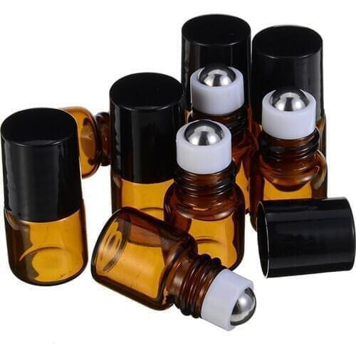 20pcs 1ml Empty Roll on Glass Bottle Mini Amber Essential Oil Perfume Bottles Refillable Container Essence Vegetable Oil Storing