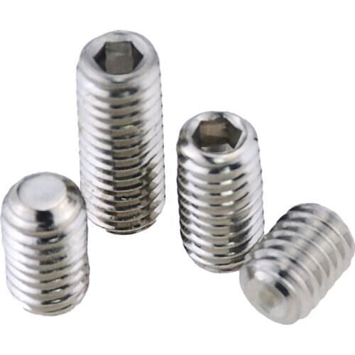 30PCS M4*4 5 6 8 10 12 16 Hexagon Hex Socket Set Screw Flat Point Allen Head Grub Screw Stainless Steel Headless Set Screw M4x4