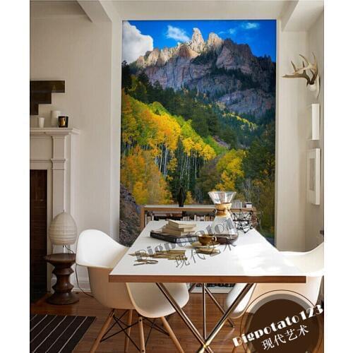 The custom 3D murals,beautiful quiet mountain blue sky forest porch background ,living room sofa TV wall bedroom wall paper
