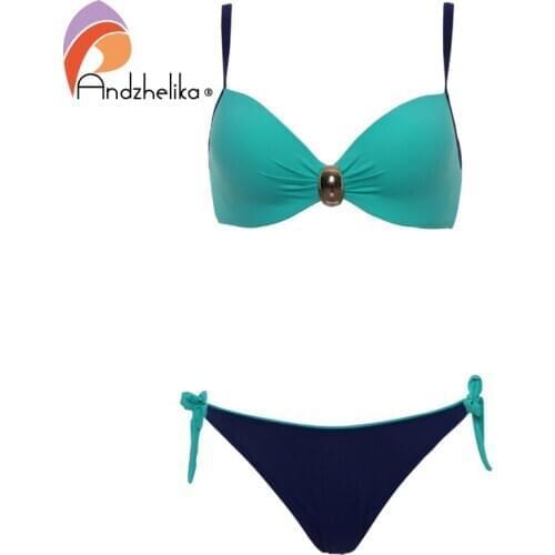 Andzhelika 2020 Sexy Big Soft Cup Bikinis Women Bikini Halter Bathing Suit Solid Swimsuit Summer Party Beach Plus Size Swimwear