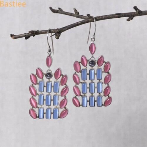 Bastiee Ethnic Jewelry For Women Silver 925 Jewelry Inlaid Jade Jewelry Dangle Earrings Korean Earrings Long Earrings