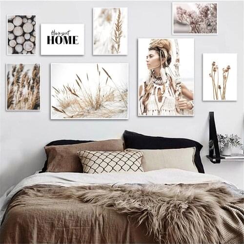 Bohemia Wild Woman Poster Flower Grass Reed Plants Canvas Painting Landscape Wall Art Print Pictures Living Room Home Decoration