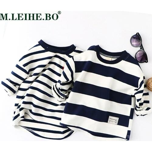 Childrens Clothing Boys Spring Autumn Longsleeve Stripe Black White T-shirt Kids Sweatshirt Child Cotton Clothes Boys T-shirts