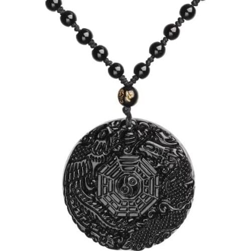 Obsidian Dragon and Phoenix Eight Trigrams Necklace Crystal Pendant Transshipment Fortune Protection Evil Men and Women Jewelry