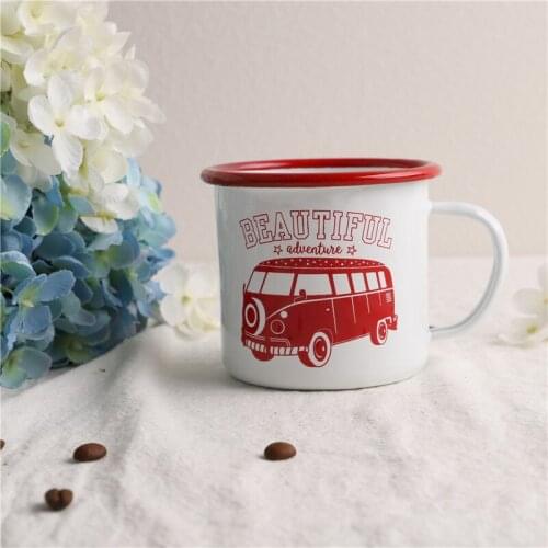 Exported to UK Retro Car Couples Cups Enamel Coffee Cup Milk Cup Teacup Enamel Cup