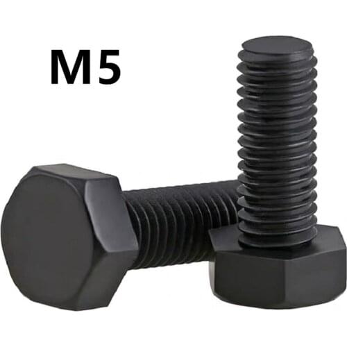 200PCS DIN933 M5x8/10/12/15/20/25/30/35/40/50mm GB5783 Black Plastic Screw Nylon Insulated Hex Bolts Right Hand Threads