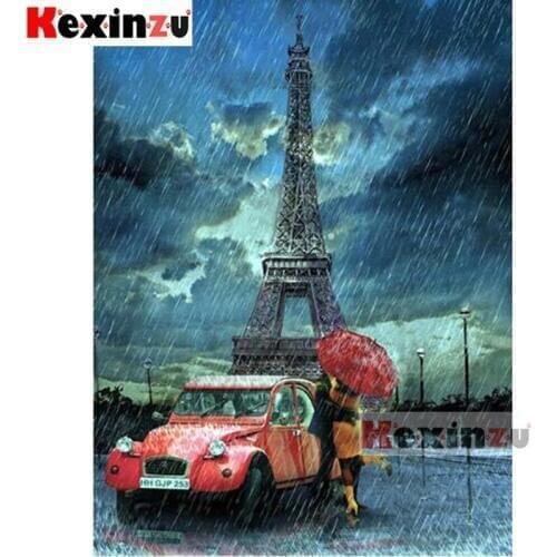 Kexinzu Full 5D DIY Square@Round Diamond Painting"Car tower"3D Embroidery Cross Stitch Kids puzzle handmade decoration K0052