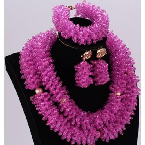 Dudo African Necklace Set Fuchsia Nigerian Bridal Jewelry Sets For Women Bold Design 2021