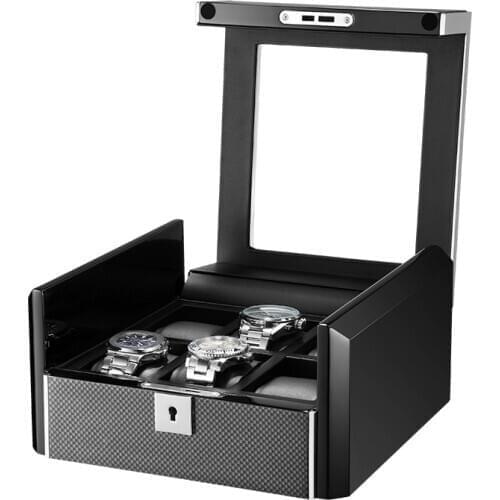 New Arrival 6 Slots Gift Boxes For Watch Large Glass Lid PU Leather Velvet Lining Metal Black Jewellery Display Watches Storage