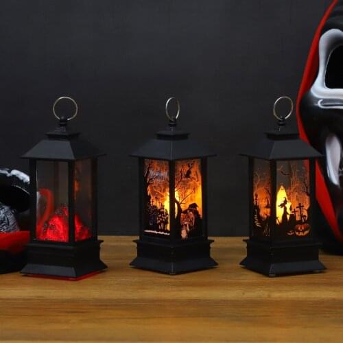 Halloween Small Wind Lantern Flame Lamp Oil Lamp Candle Lamp Black Charcoal Fire Fireplace Lamp Ghost Festival Party Decor Gifts