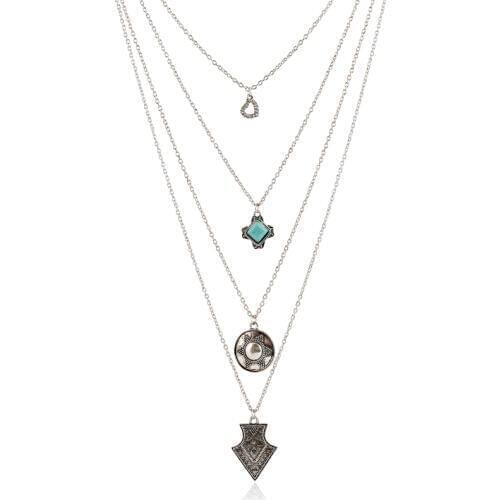 Multilayer Geometric Pendant Necklace With Stone 2019 Silver Chain Heart Love Necklaces Pendants Women Jewelry Sne160043