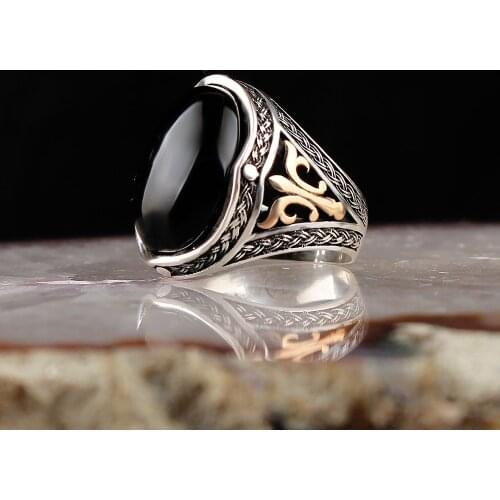 Solid 925 Sterling Silver Oval Black Onyx Stone Mens Ring