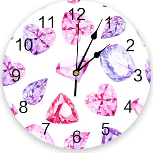 Pink Watercolor Diamond 3d Wall Clock Modern Design Farmhouse Decor Kitchen Vintage PVC Round Clock Living Room Decoration