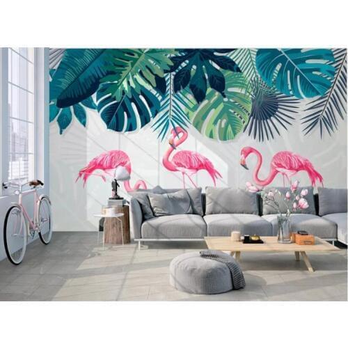 Custom wallpaper Nordic high quality rainforest banana leaf flamingo garden background wall carta da parati wallpaper