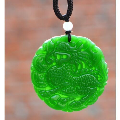 Drop Shipping Green Hetian Nephrite Pendant Carved Chinese Dragon Unicorn Pendant Necklace Gift For Mens Jades Jewelry