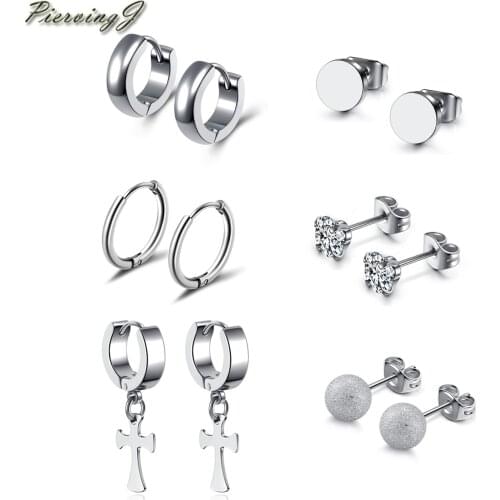 PiercingJ 12-18Pcs/Set Ear Studs Stainless Steel Ear Pendant 0.8mm/20ga Mixed Style Hoop Earrings Fashion Body Piercing Jewelry