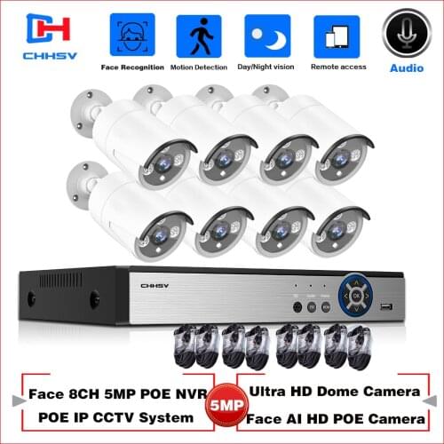 HCVAHDN 8CH 5MP H.265AI Face Detection HDMI NVR Kit CCTV System 5MP SONY IMX335 Outdoor Audio IP Camera Home Video Security Set