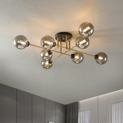 Nordic Glass Ball chandelier Multiple Rod LED molecule light Postmodern Black Gold Living Dining Room tree branch chandelier