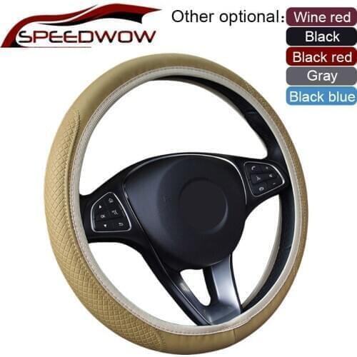 SPEEDWOW Car Steering Wheel Cover Anti-Slip Auto Steering Wheel Cover Skidproof Universal Embossing Leather Car Accessories