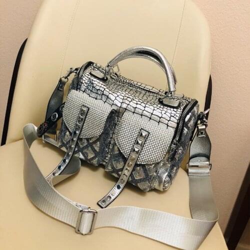 Rhinestone Womens Bag New Large Capacity Handbag Tote Cusual Black/Silvetr Shoulder Crossbody Bolsa Rivet Ladies Bag