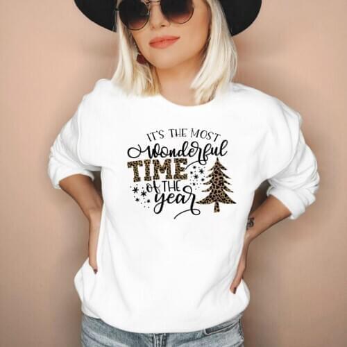 Its The Most Wonderful Time of The Year Christmas Sweatshirt Leopard Christmas Tree Graphic Sweatshirts Cute Holiday Tops