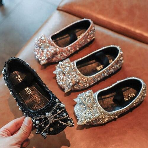 Girls Shoes Crystal Princess Shoes Bling Slip on Shoes For kids Glitter Mary Janes Elastic Bead Flats Baby Child Party Shoes