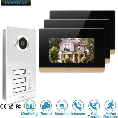 HOMSECUR 7" Video&Audio Smart Doorbell with Outdoor Monitoring for 3 Apartment BC121-3S+BM716-G
