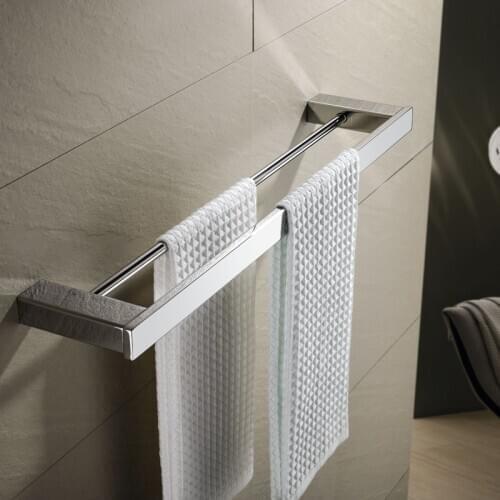 Bathroom Towel Rack Double Holder Bar Hanger Kitchen Hotel Towel Clothes Shelf Wall Mounted Chrome