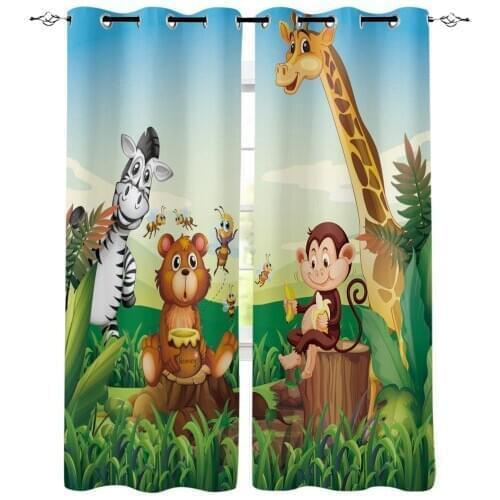 Cartoon Forest Animal Zebra Giraffe Window Curtains Home Decor Living Room Curtains Kitchen Drapes Panel Curtains for Bedroom