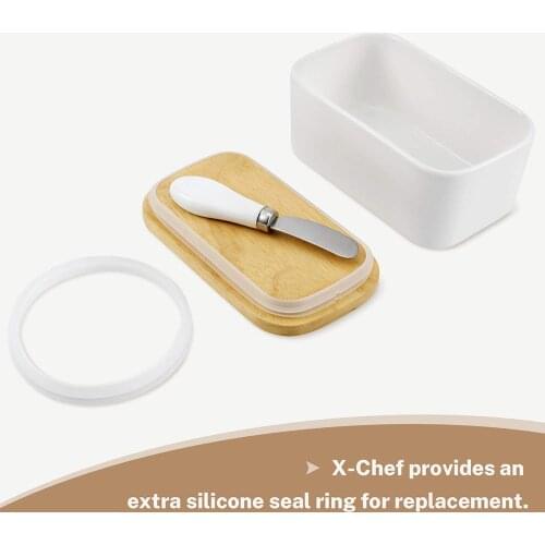 Nordic Simplicity Butter Sealing Box With Ceramic Knife Wooden Lid Cheese Food Storage Sealing Plate Dish Tray Plate Container
