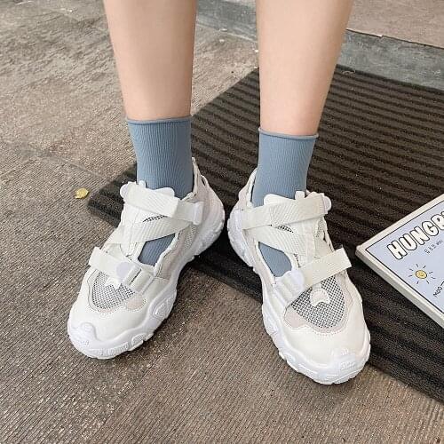 Summer New Trend Retro Hollow Thick-Soled Velcro Ladies Single Shoes Breathable Comfortable Casual Sports Shoes Large Size