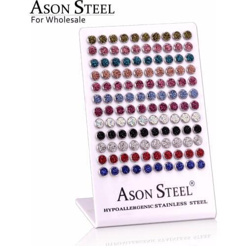 ASONSTEEL 60Pairs/Lot Steel Round Stained White Mud Color Women Earrings Wholesale,High Quality